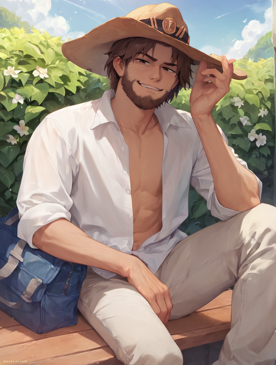 78334-cassidy male focus cowboy sitting outdoors looking at you smug sunlight BREAK 821aa5537f.png